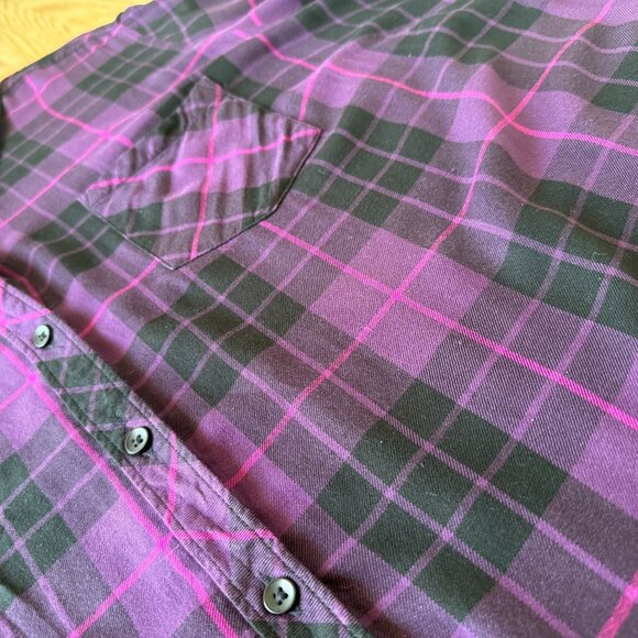 Womens Purple Black Plaid Shirt Size 2X Button Down Long Sleeve Indie Plaidcore - Picture 7 of 8